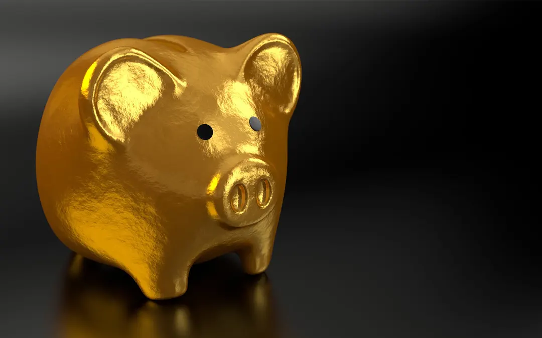 Adjustable Rate Mortgages Gold Piggy Bank on black background